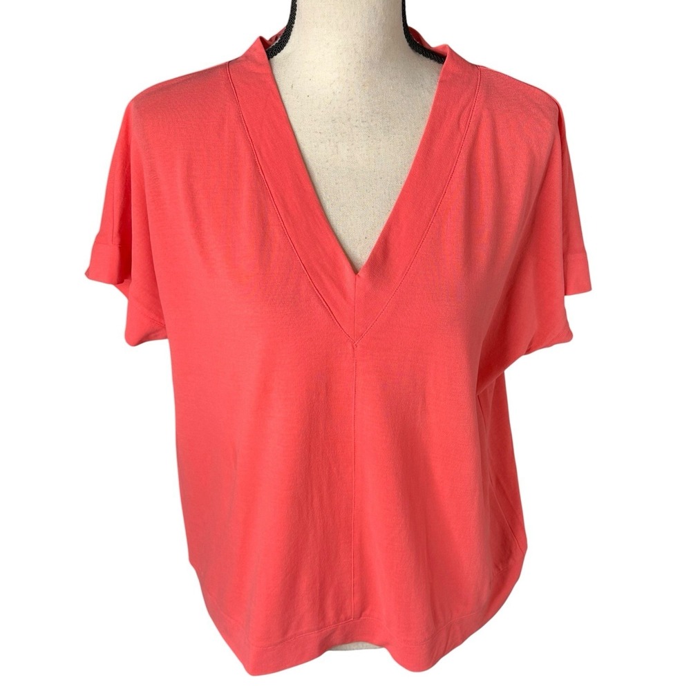 Lamberto Losani V-Neck Orange Size Small 100% Cotton Short Sleeves Top